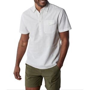 NWT The Normal Brand Lived-In Cotton Popover Shirt White Short Sleeve Casual Res